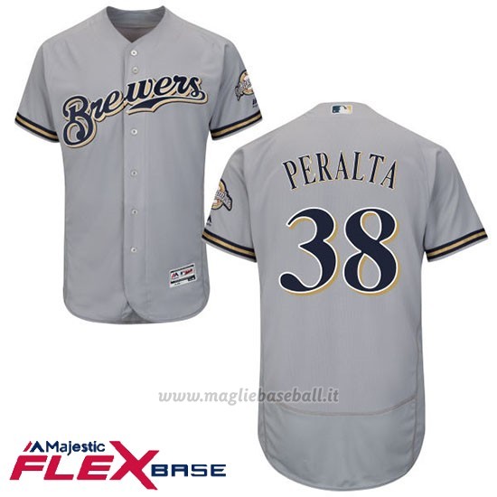 Maglia Baseball Uomo Milwaukee Brewers Wily Peralta Grigio Autentico Collezione Flex Base